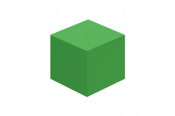Green geometric cube or block showing isometric perspective and clean design, isolated with transparent background