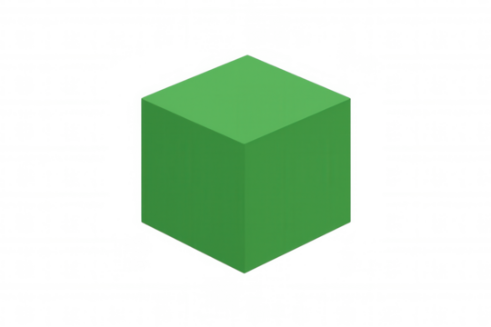 Green geometric cube or block showing isometric perspective and clean design, isolated with transparent background