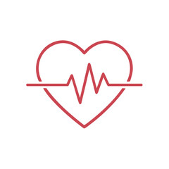 Minimalist red heart icon with an EKG pulse wave for medical and wellness concepts