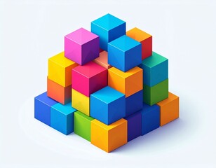 A vibrant 3D rendering of a colorful cube structure on a white background, symbolizing business organization, strategic development, and innovation