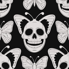 Fototapeta premium Skull Butterfly Seamless Pattern