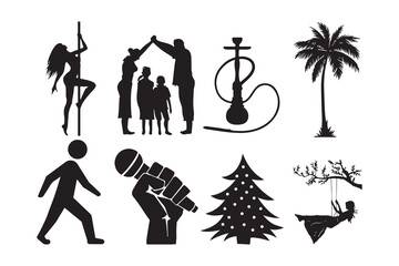Fototapeta premium Silhouette Vector Set of Dance, Family, and Nature Icons