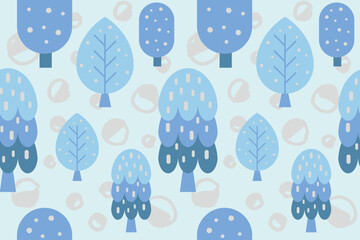 Cute blue pastel tree seamless pattern. Scandinavian woodland folk design.Abstract colorful background.Nature forest illustration for print decor,wallpaper,happy Christmas holiday,new year,wrapping.