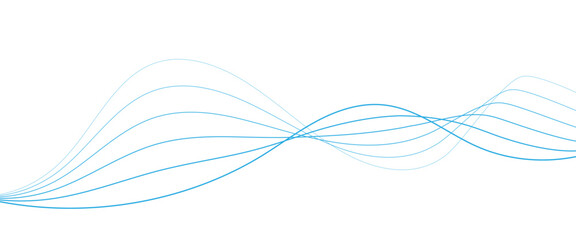 Vector abstract blue flowing wave lines on white background