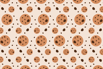 Obraz premium Seamless Chocolate Chip Cookie Pattern on light brown Background