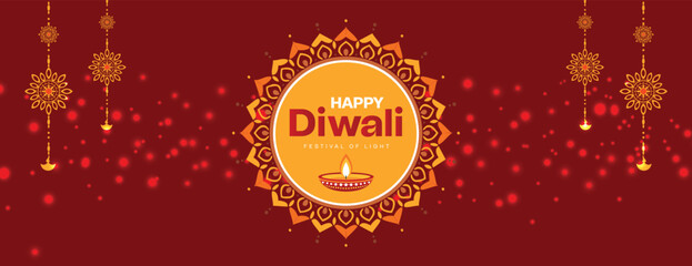 Happy diwali greeting or wishing banner poster design with mandala 