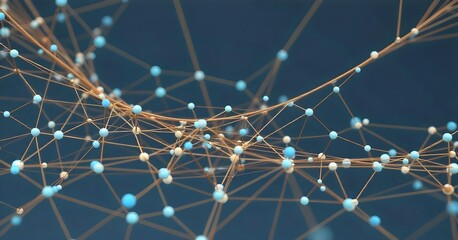 Abstract network of interconnected blue dots and lines forming a grid-like structure, dark blue background, creating a sense of depth and connectivity