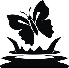 Beautiful butterfly gracefully landing on a water ripple with its reflection isolated on white background isolated on transparent background