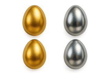 Golden and silver eggs representing wealth and investment, reflecting finance and asset concept on transparent background
