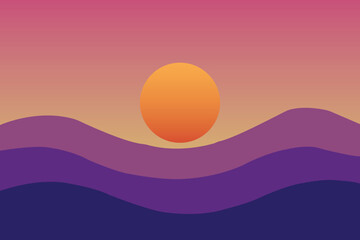 Minimal Sunset Landscape with Colorful Gradient Hills
