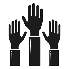 Three black hands raised up in a voting or participation concept