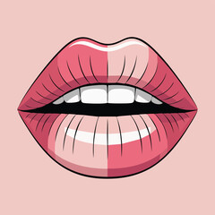 Obraz premium Vector Image of Sensual Pink Lips and White Teeth on a Light Pink Background