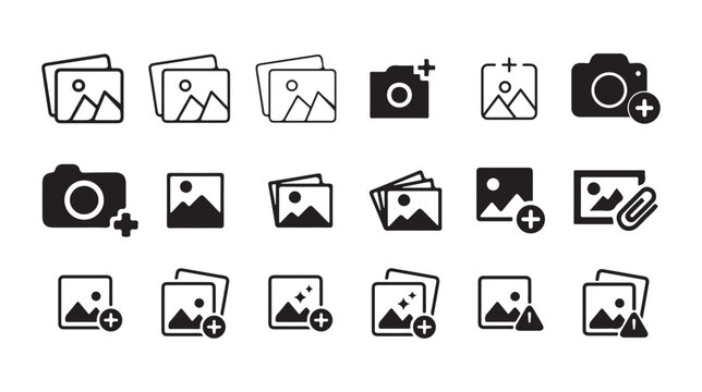 Photo add and upload flat icon pack