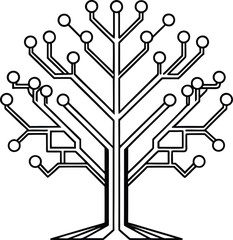 Digital wireframe tree design with tech themed elements isolated on white background isolated on transparent background