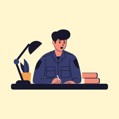 Illustration of Officer Writing at Desk