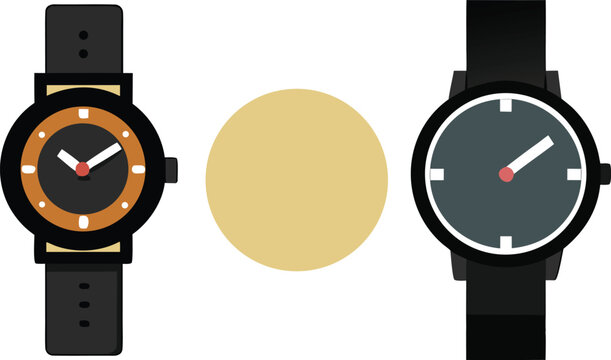 Two wristwatches side by side with beige circle