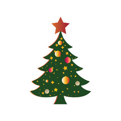 "Festive Christmas Tree with Ornaments and Star | Holiday Decor Illustration"