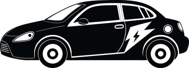 Electric vehicle silhouette with lightning bolt