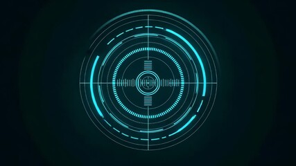 A futuristic digital targeting reticle with glowing blue concentric circles and crosshairs - Powered by Adobe