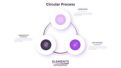 Circular cycle for company processes interconnection infographic template chart design. Corporate development infochart with thin line icons. Instructional graphics with 3 steps for banners creation