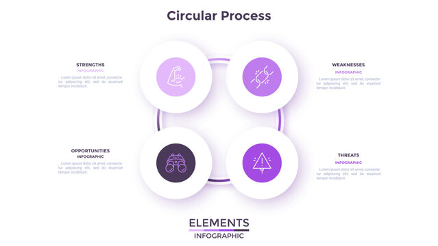 Circular cycle for company processes interconnection infographic template chart design. Corporate development infochart with thin line icons. Instructional graphics with 4 steps for banners creation