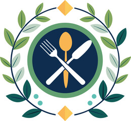Gold utensils emblem with leafy wreath