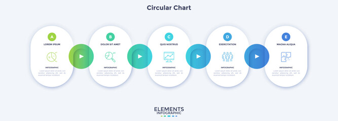 Fototapeta na wymiar Informative circular process infographic chart for business startup demonstration. Privacy online infochart with thin line icons. Instructional graphics with 5 steps sequence design for web pages