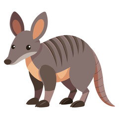 Illustration of a gray aardvark with stripes, standing on a, showcasing its unique features and distinctive appearance