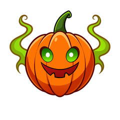 Vector art of cartoon halloween pumpkin with green smoke a festive and spooky decoration for a fun and cheerful halloween party
