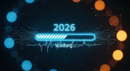 Loading bar with the year 2026, symbolizing progress and future anticipation