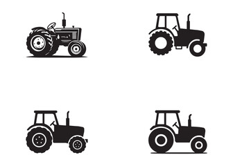tractor logo silhouette vector, farm tractor silhouette illustration, agricultural equipment silhouette vector, farm machinery tractor logo silhouette vector on white background.