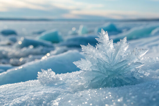 Beautiful winter forest landscape with snow-covered pine and fir tree branches under a blue sky - Powered by Adobe