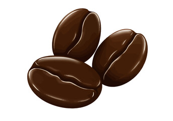 Obraz premium A detailed illustration of three shiny, dark brown roasted coffee beans isolated on a plain white background.