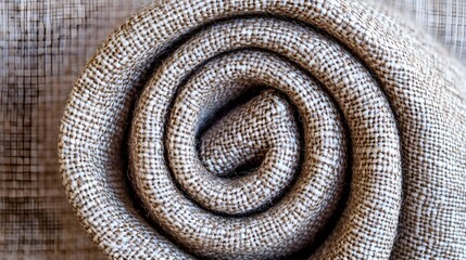 Fototapeta premium Coiled beige fabric roll detail, woven texture background for textile industry concept