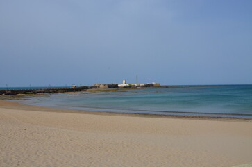 View of the San Sebastian castle, on La Caleta beach