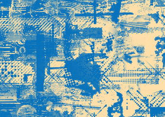 Glitch distorted geometric shape . Noise destroyed logo . Trendy cyber punk poster . Glitched frame .Grunge textured . Distressed effect .Vector shapes with a halftone dots screen print texture.