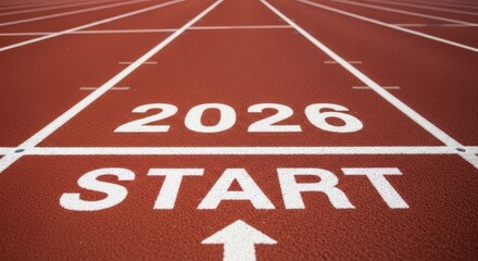 Start line on running track with 2026 year, concept for new year and planning