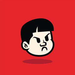 Cartoon boy face illustration with neutral expression, bold lines, and flat vector style. Perfect for mascot, avatar, sticker, branding, and character design. EPS vector file