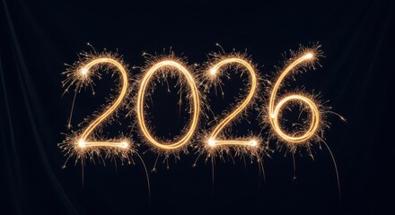 The year 2026 written with sparklers on a dark background, representing the future