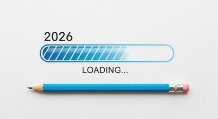 Loading bar 2026 with pencil isolated on white background for new year