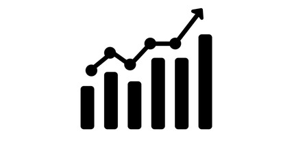 A simple black line graph icon with bars and an upward trend arrow on a white background