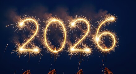 Sparkling 2026 year on a dark blue background, concept of new year celebration