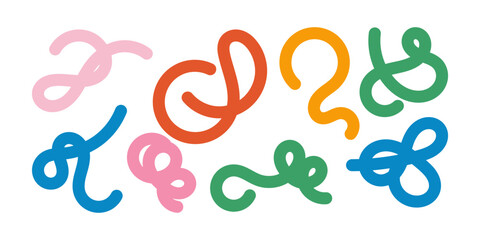 Colorful illustration of abstract curved shapes in a minimalist and cheerful style on a white background, suitable for creative design and decoration.