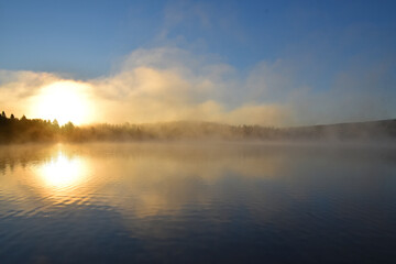 A fog on the lake in autumn, Sainte-Apolline, Québec, Canada