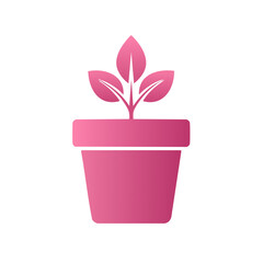 Obraz premium Simple pink gradient icon of a young plant sprout growing in a flowerpot