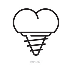 Implant tooth line icon. Dental symbol. Dentistry, stomatology, medicine, hygiene concept. Isolated on a white background. Editable stroke. Flat design. Vector illustration.