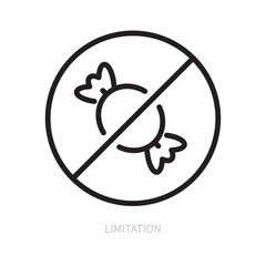 Limitation line icon. No candy, no sweet symbol.  Warning sign. Healthy food, lifestyle concept. Isolated on a white background. Editable stroke. Flat design. Vector illustration.