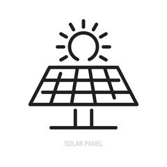 Solar panel line icon, symbol. Ecology, environment concept. Isolated on a white background. Editable stroke. Flat design. Vector illustration.
