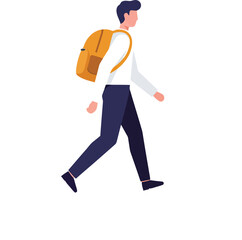 Young man walking with yellow backpack casual style vector illustration in minimal flat design 