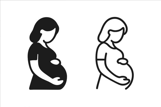 Pregnant woman icon vector illustration set. Two versions with transparent background. Maternity symbol, pregnancy silhouette, motherhood, prenatal care, expecting mother design. - Powered by Adobe